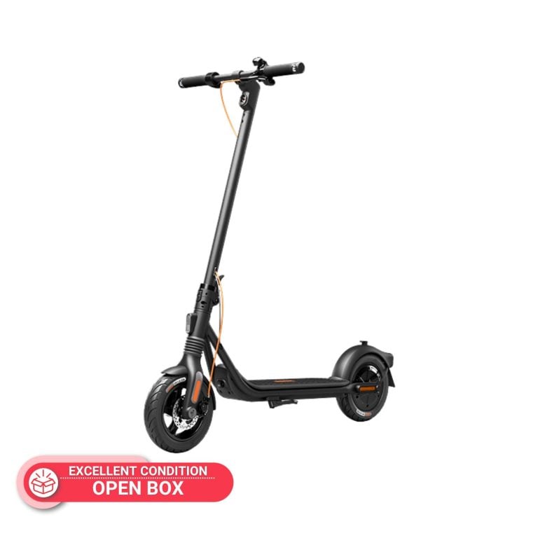 Open box Ninebot F2 Pro electric scooter in excellent condition with orange accents