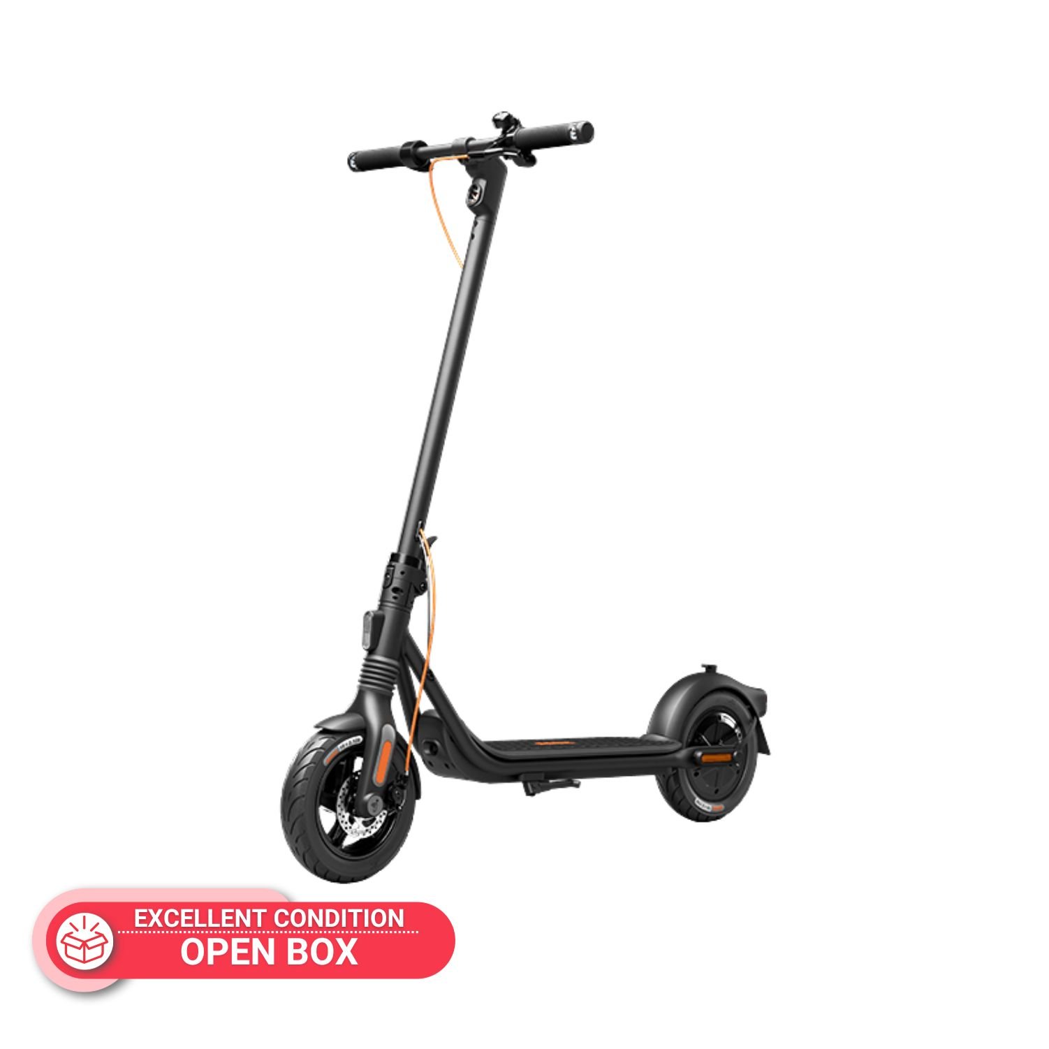 Open box Ninebot F2 Pro electric scooter in excellent condition with orange accents