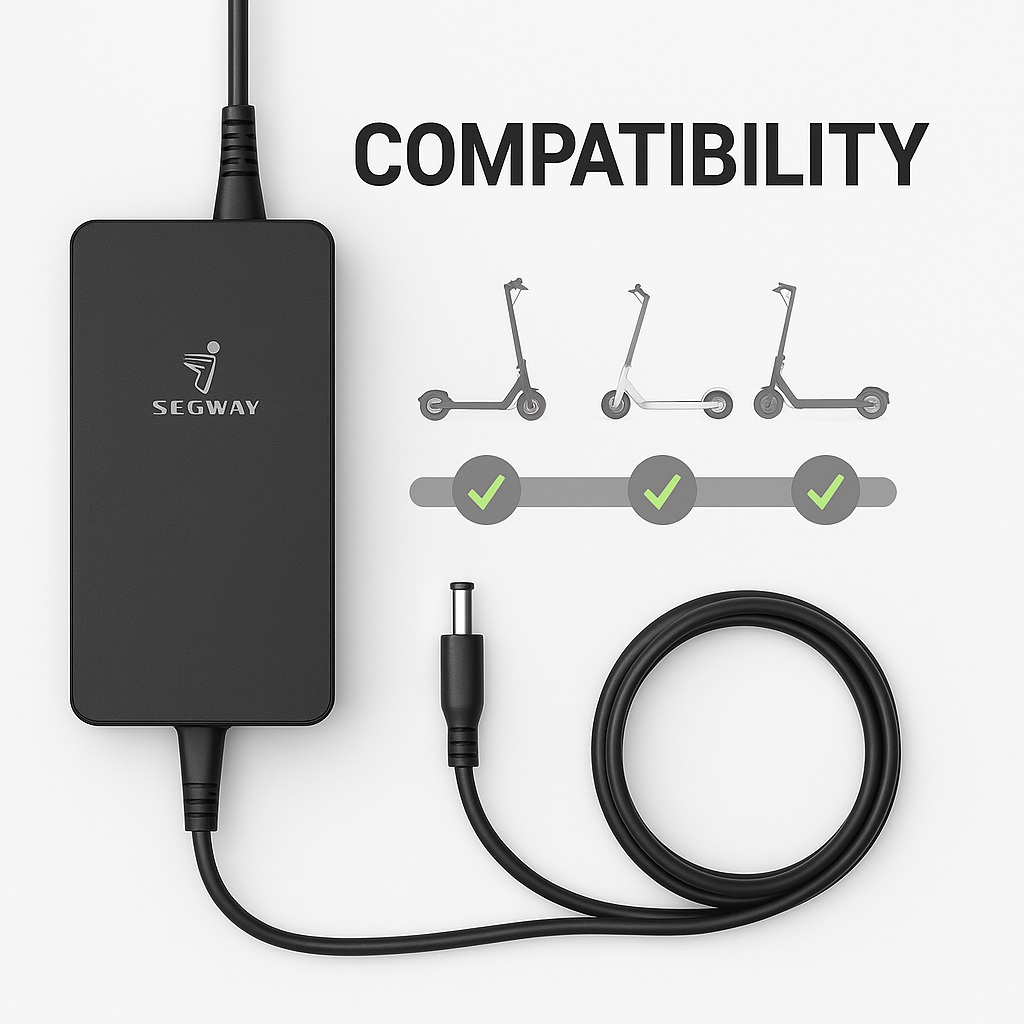Compatibility list: Segway Ninebot ES-Series, F-Series, E-Series, MAX-Series, D-Series with Ninebot OEM charger