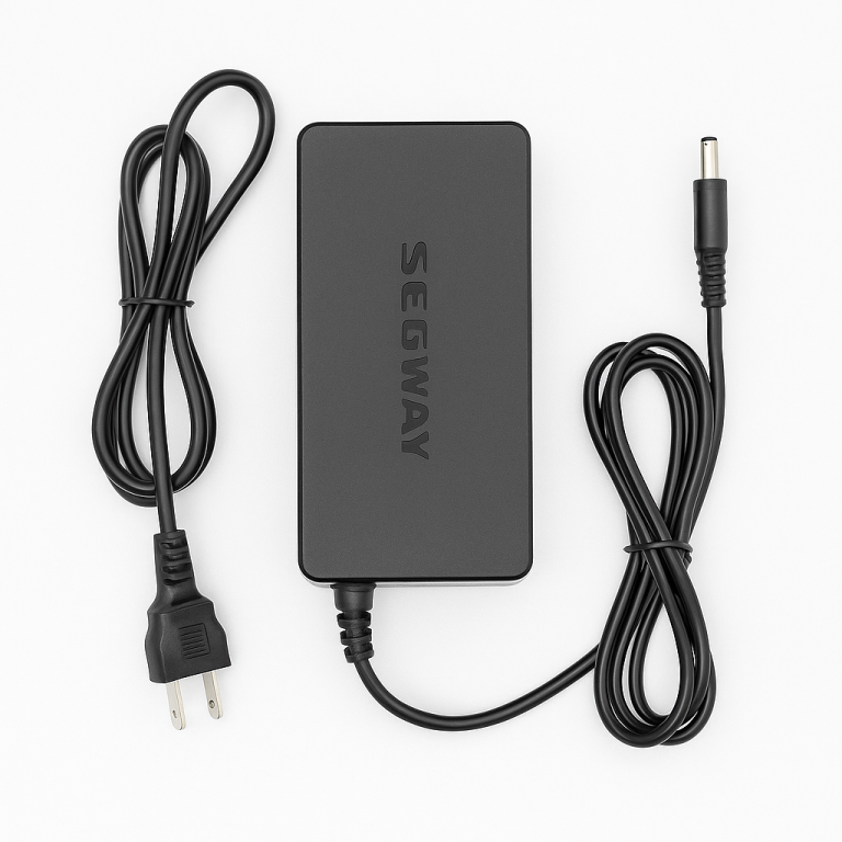 Official Segway Ninebot electric scooter charger with North American plug and barrel connector on white background – Canada accessory