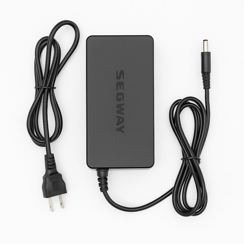 Official Segway Ninebot electric scooter charger with North American plug and barrel connector on white background – Canada accessory
